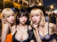 路上ハロウィーンで脱いじゃう女の子たち