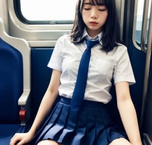 電車で油断している制服女子画像集